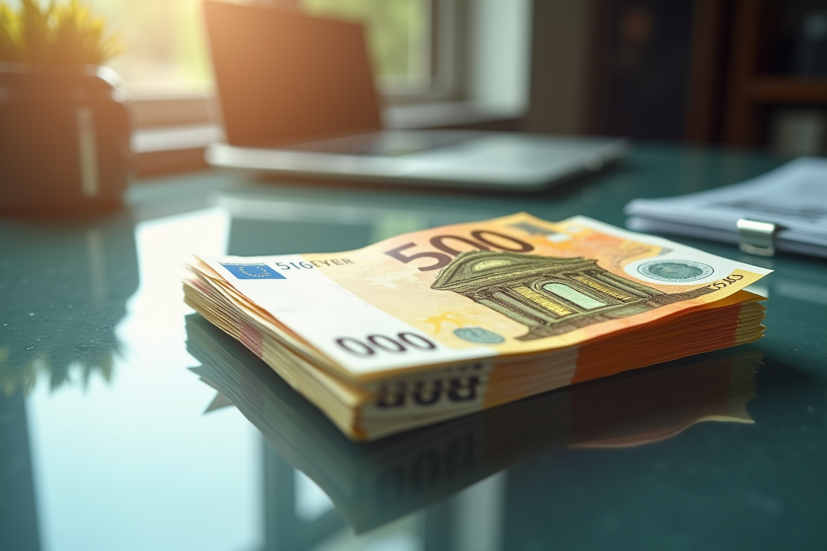Foule de billets euros et documents financiers