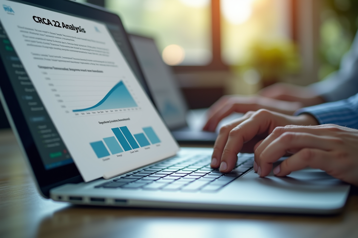 Mains tapant sur clavier avec rapport CRCA 22 ouvert