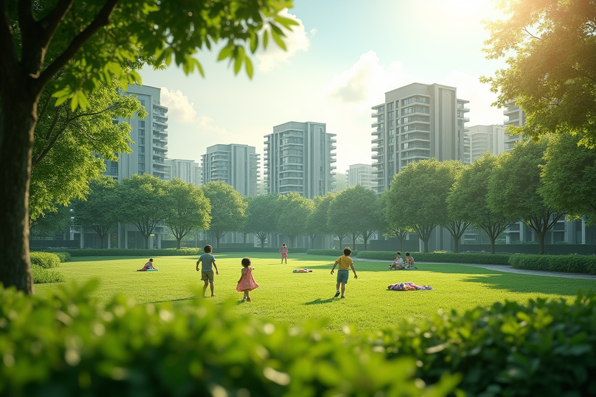 Enfants jouant dans un parc vert à Guichen