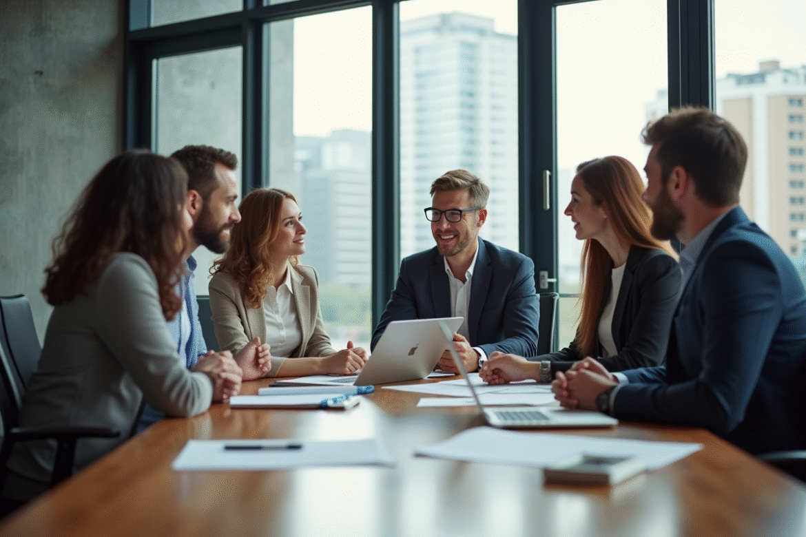 Groupe de collaborateurs en réunion de travail