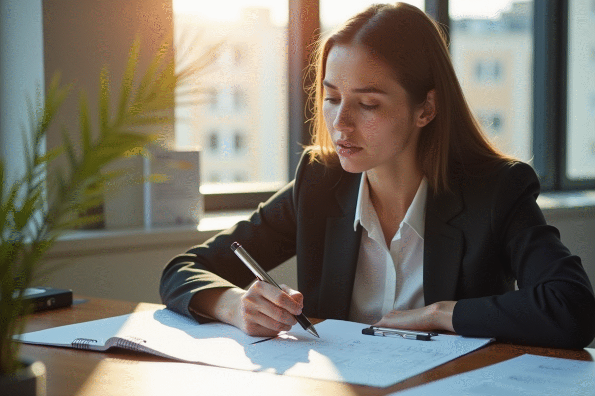 Femme professionnelle compare deux checklists au bureau