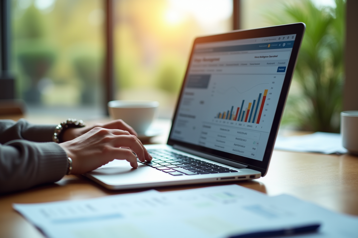 Main travaillant sur logiciel de paie sur ordinateur