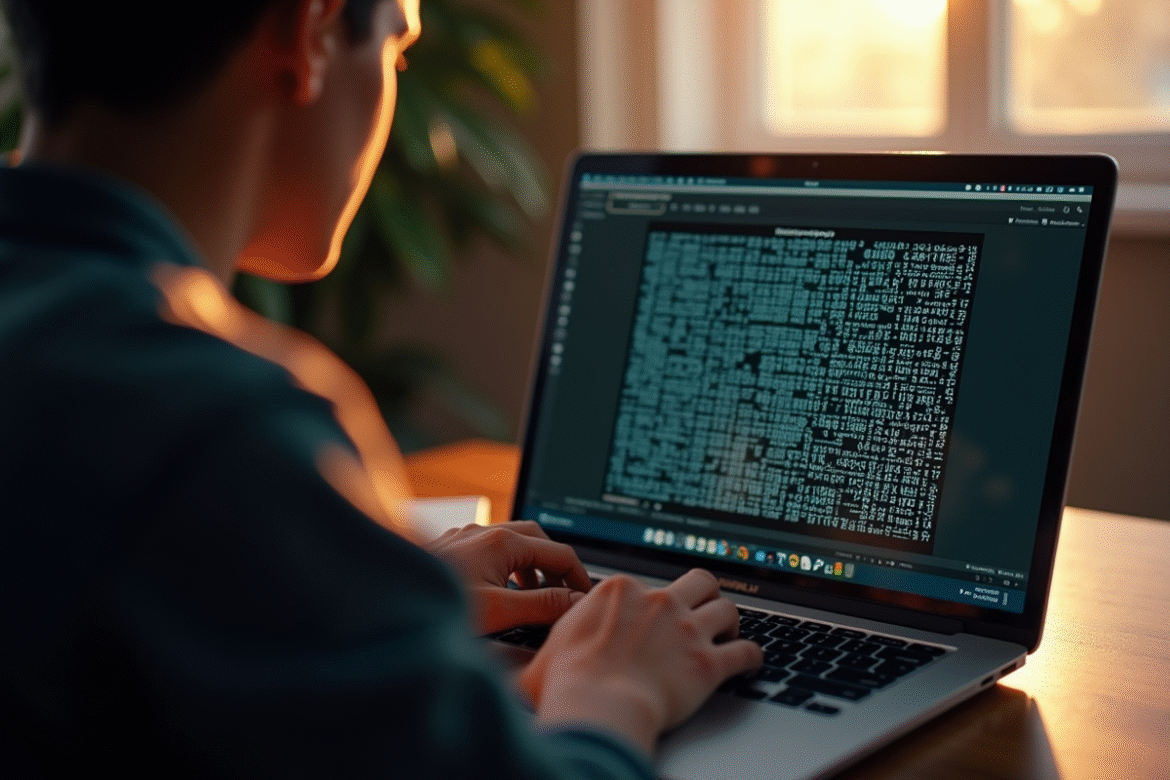 Personne concentrée devant un écran de Minesweeper lumineux
