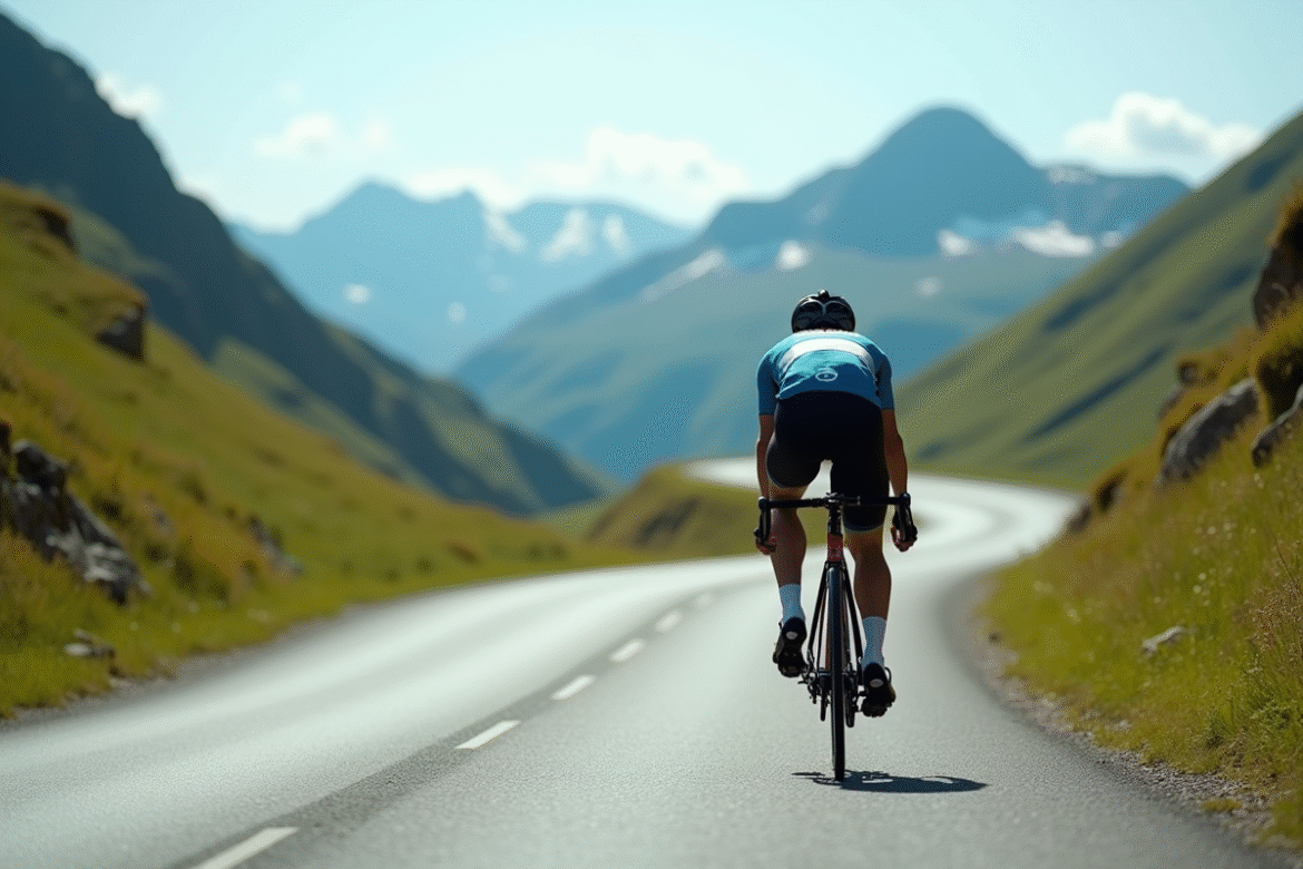 Mark Cavendish en sprint en montagne sur une route sinueuse
