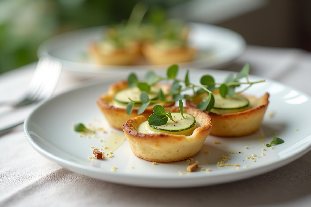 Mini tartes à la courgette et chèvre présentées élégamment