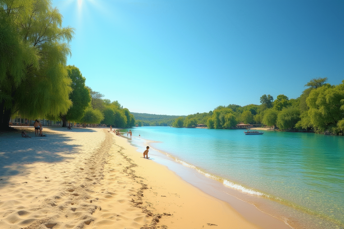 Plage ensoleillée au bord de la rivière près de Nîmes