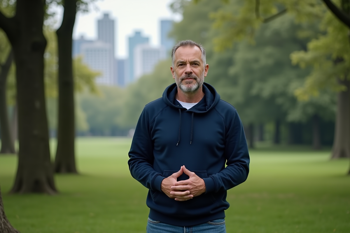 Homme dans un parc urbain au naturel