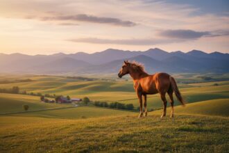 Cheval calme dans un environnement apaisant avec des plantes médicinales