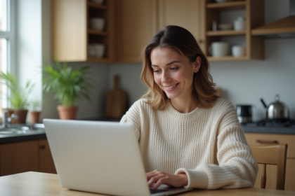 Femme concentrée vérifiant ses paramètres de confidentialité