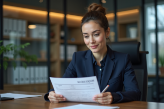 Femme d affaires en costume dans un bureau moderne