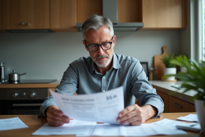 Homme d'âge moyen vérifiant ses factures à la maison