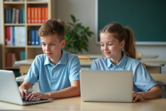 Adolescents utilisant le portail MBN dans une classe moderne