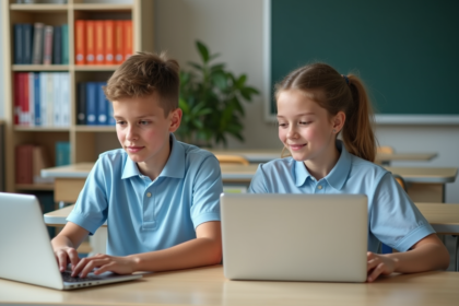 Adolescents utilisant le portail MBN dans une classe moderne