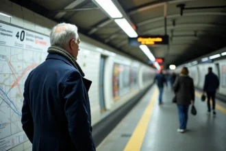 Homme regardant une carte des futures extensions du metro parisien