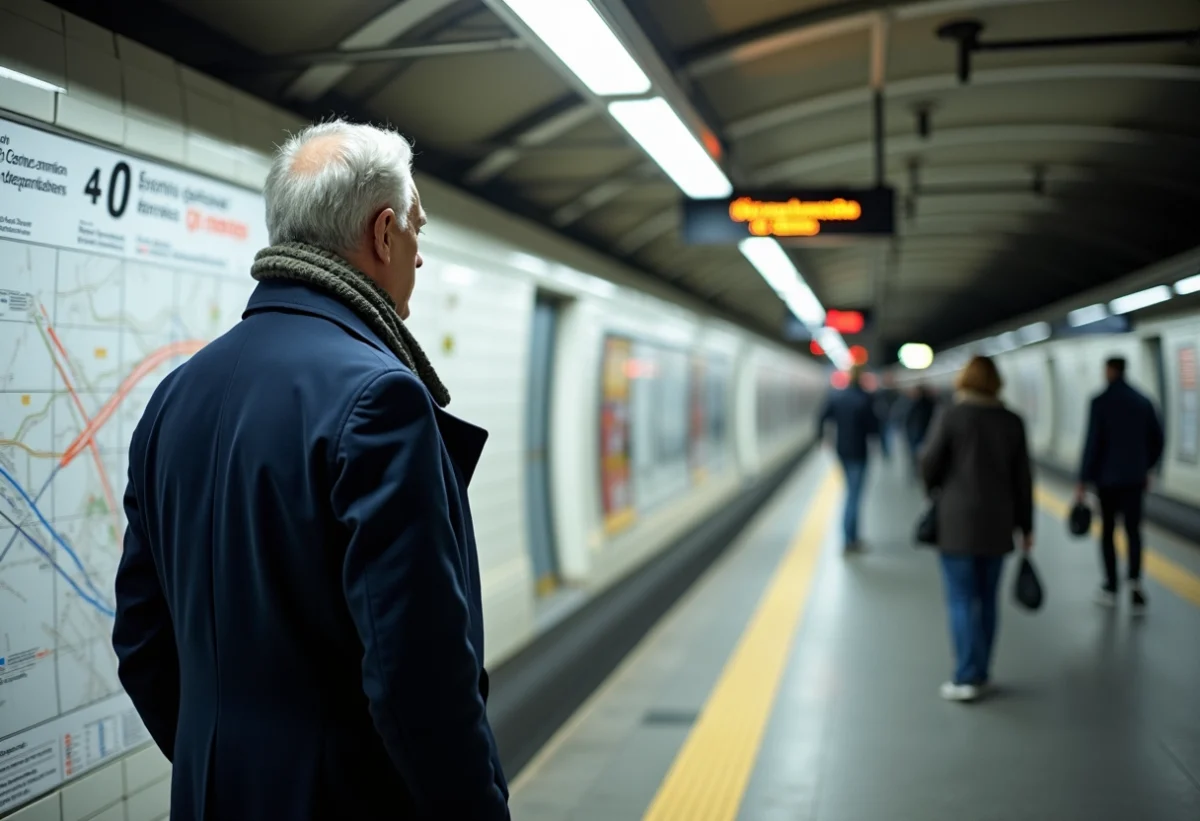 Homme regardant une carte des futures extensions du metro parisien