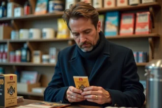 Homme d'âge moyen achetant du tabac en magasin