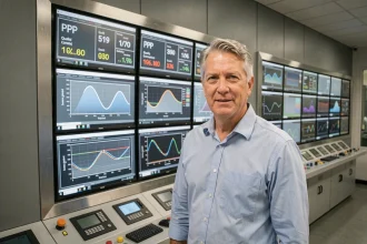 Ingénieur qualité analysant des données PPM sur un tableau de bord numérique dans une salle de contrôle industrielle