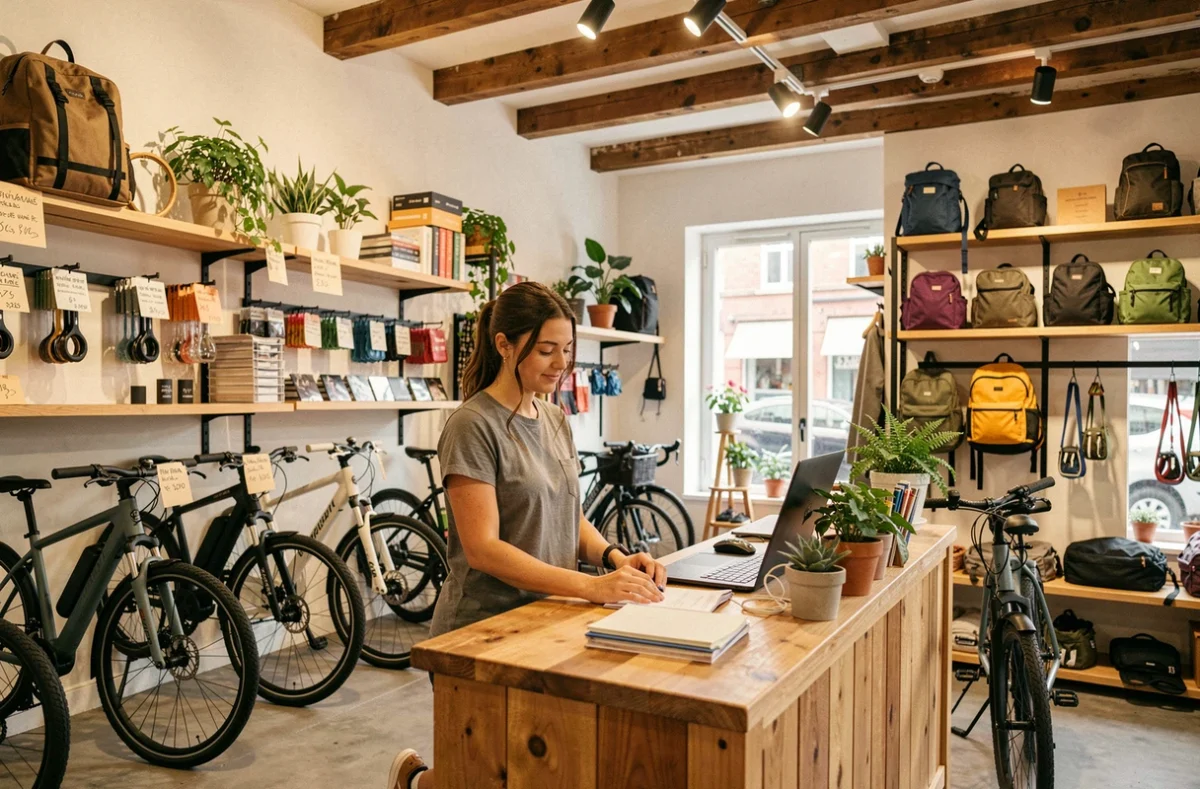 Intérieur de Bouticycle à Lille avec une vendeuse et un assortiment de vélos électriques urbains