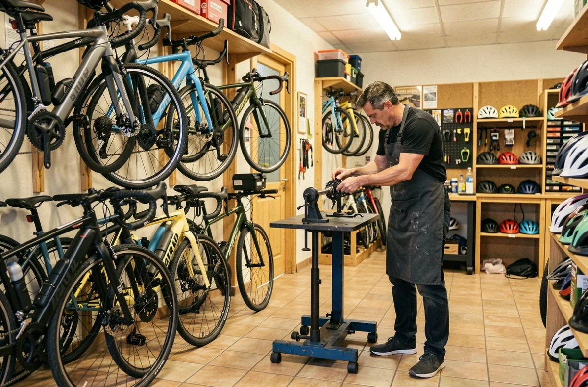 Intérieur de la boutique Culture Vélo de Saint-André-lez-Lille avec espace atelier et vélos exposés