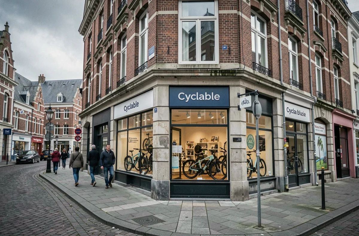 Façade du magasin Cyclable Lille Centre en plein cœur de Lille avec vitrine de vélos électriques